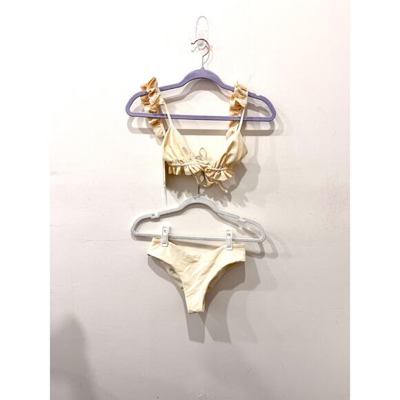 Maheli Heli Ria Ruffle Bikini Top & Bekka Bikini Bottom Swim Set Vanilla Small - Picture 2 of 3
